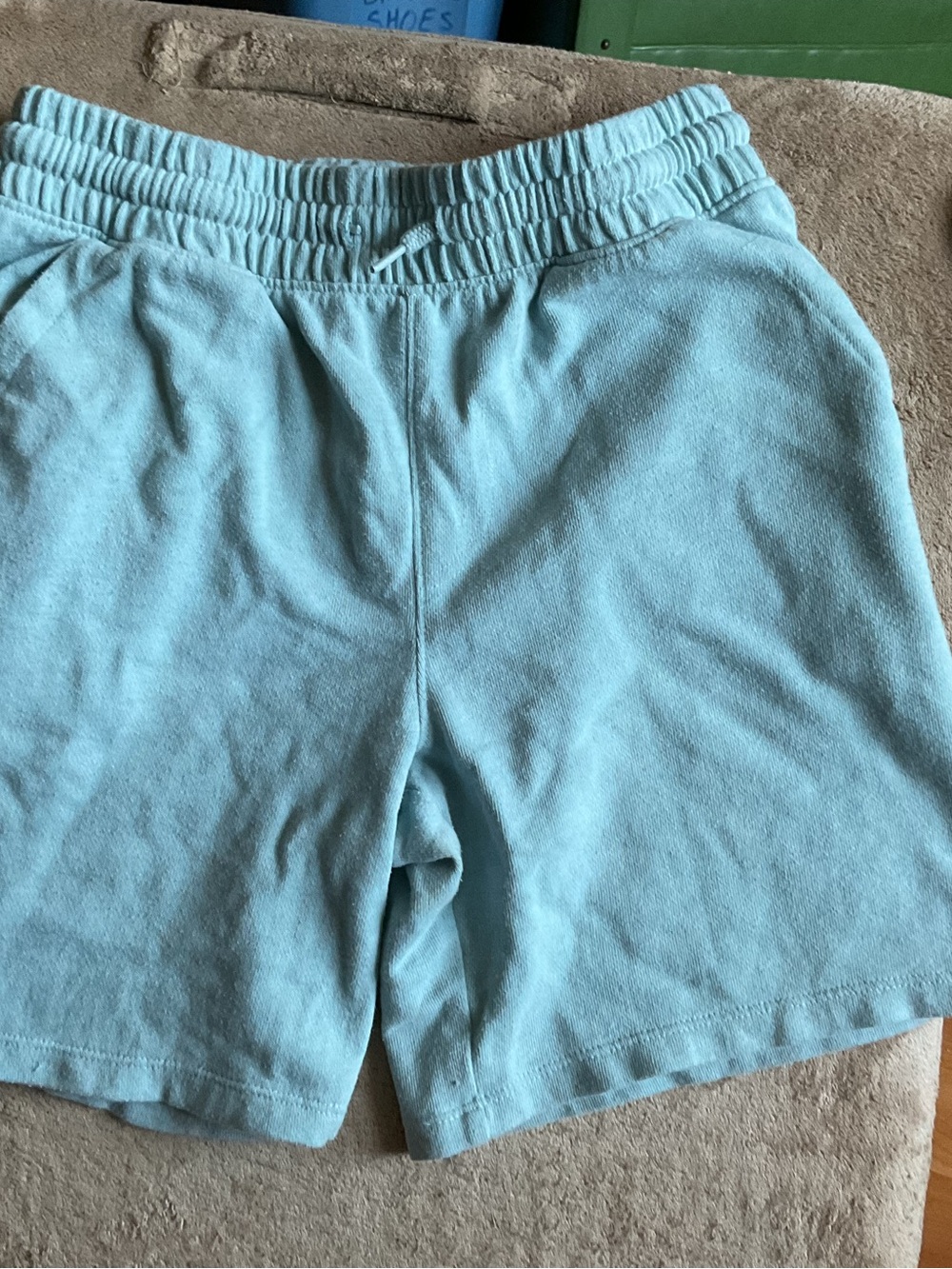 Light Turquoise Kids Drawstring Lounge Shorts French Terry